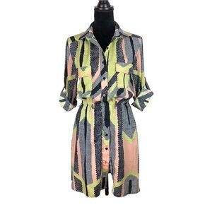 BAR III COLOURFUL PRINT BUTTON SHIRT DRESS